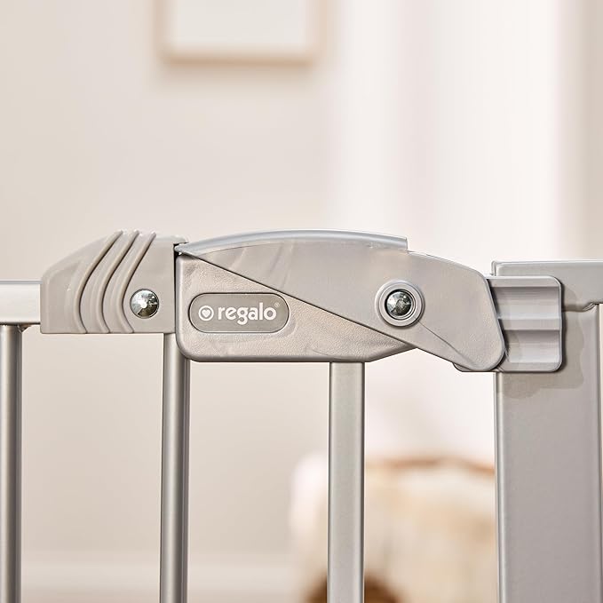 Regalo Safety 36” Extra Tall Baby Gate for Doorways & Bottom of Stairs, Pressure Mounted Baby Gate with Door for Babies, Toddlers & Pets, Tested & Safe, American Designed and Owned, Platinum