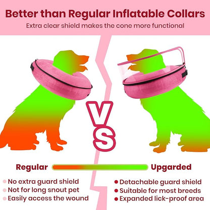 BARKLESS Dog Cone, Inflatable Dog Cone After Surgery, Soft Surgery Collar with Enhanced Anti-Licking Guard Shield for Pets, Patented Protective Donut Collar (Hot Pink, L (Neck: 14"-18"))
