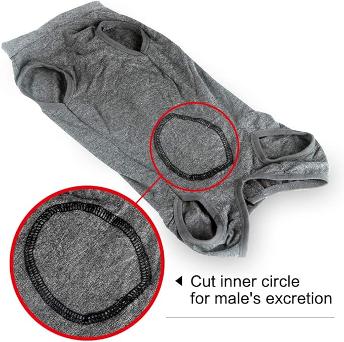 Dog Recovery Suit Abdominal Wound Puppy Surgical Clothes Post-Operative Vest Pet After Surgery Wear Substitute E-Collar & Cone(XXXL, Grey)