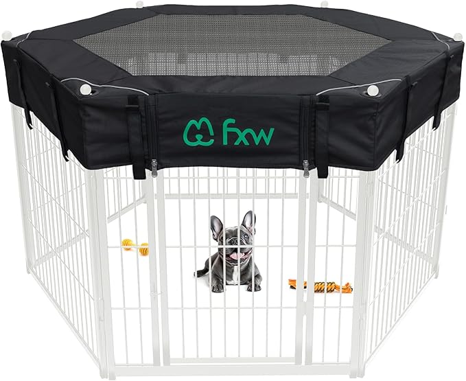 FXW Homeplus Indoor Dog Playpen with Hexagon Mesh Top Cover for Escape Prevention, 32 Inch 6 Panels Heavy Duty Dog Pen for Small and Medium Dogs, White│Patented