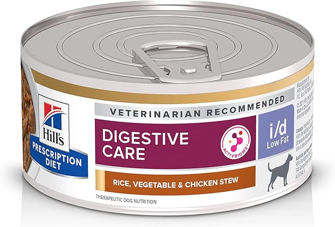 Hill's Prescription Diet i/d Low Fat Digestive Care Wet Dog Food, Rice, Vegetable, & Chicken Stew, 5.5 oz. Cans, 24-Pack