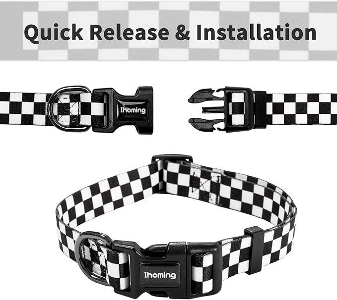 Ihoming Puppy Collar and Leash Set for Daily Outdoor Walking Running Training, Chess Board Design for Extra Small Boys Girls Dogs Cats Pets, XS-Up to 10LBS
