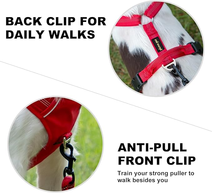 Plutus Pet No Pull Dog Harness, Reflective Adjustable Dog Vest Harness with Handle, Escape Proof, Soft Padded for Small Medium Large Dogs (Red, L)