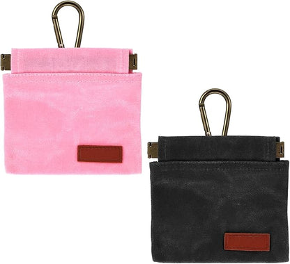 2 Pcs Dog Treat Pouch Hand Free Pet Training Pouch Canvas Training Bag with Carabiner Portable Pet Dog Walking BagSelf-Closing Pets Feed Snack Reward Behavior Aids for Puppy Travel Outdoor Pink Black