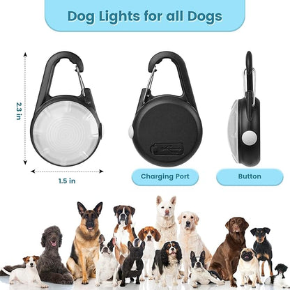 2Pack Dog Lights for Night Walking Dog Collar Light Clip on Rechargeable Glow in The Dark Light with 4Modes & RGB Color for Camping