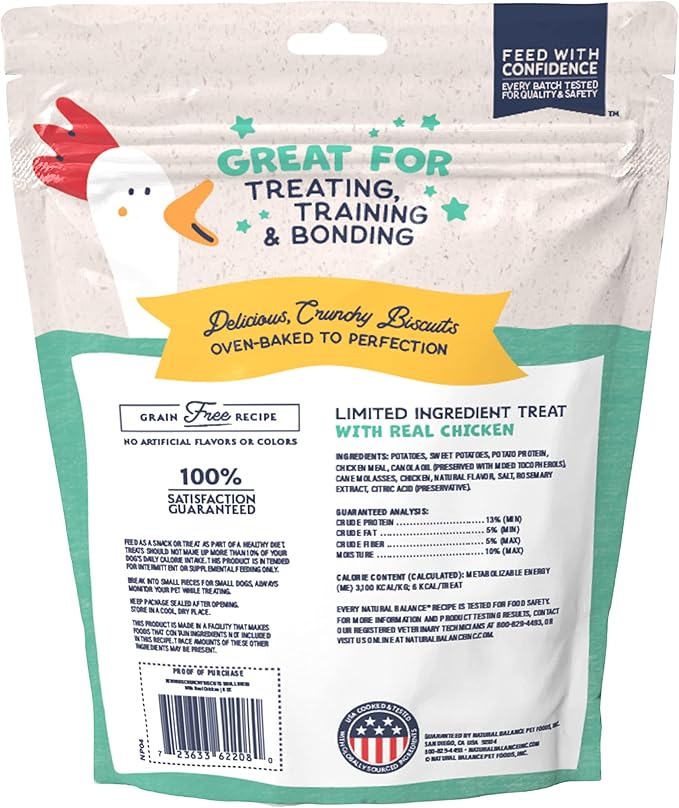 Natural Balance Limited Ingredient Rewards Crunchy Biscuits, Bite-Size Treats for Small-Breed Dogs, Made with Real Chicken, 8 Ounce (Pack of 2)