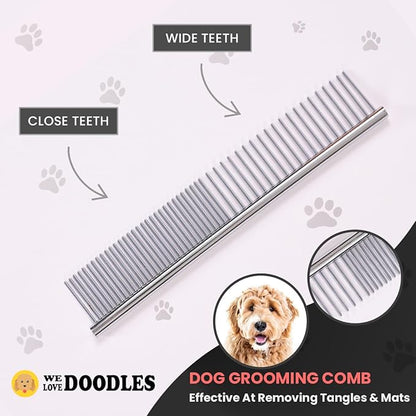 Dog Grooming Scissors Kit with Rounded Blunt Tips, Straight, Curved & Thinning Shears, Tools for Goldendoodles, Poodles & Doodles, Professional Grade Stainless Steel, 4 Pc Set [We Love Doodles]