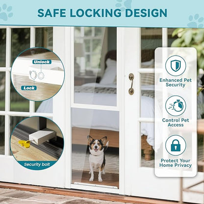 MOPHOTO Sliding Glass Dog Door, Adjustable Height 80.7"-86.6" Dog Door for Sliding Door, Lockable Pet Door Panel for Patio, Balcony