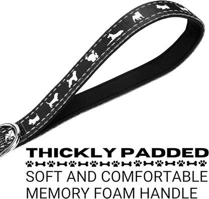 EcoBark Dog Leash - Soft & Reflective Comfort Training Leashes with Padded Handle - Safe, Strong, & Durable for Small, Medium or Large Dogs (Black)