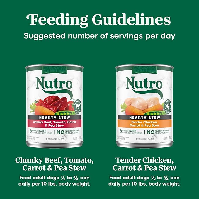 Nutro Hearty Stew Canned Wet Dog Food, Natural Grain Free Dog Food Wet Cuts in Gravy Chicken Beef Variety Pack, 12.5 oz Cans (12 Count, Pack of 1)