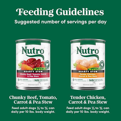 Nutro Hearty Stew Adult Natural Grain Free Wet Dog Food Cuts in Gravy Chicken Beef Variety Pack, 12.5 oz Cans (12 Count, Pack of 2)