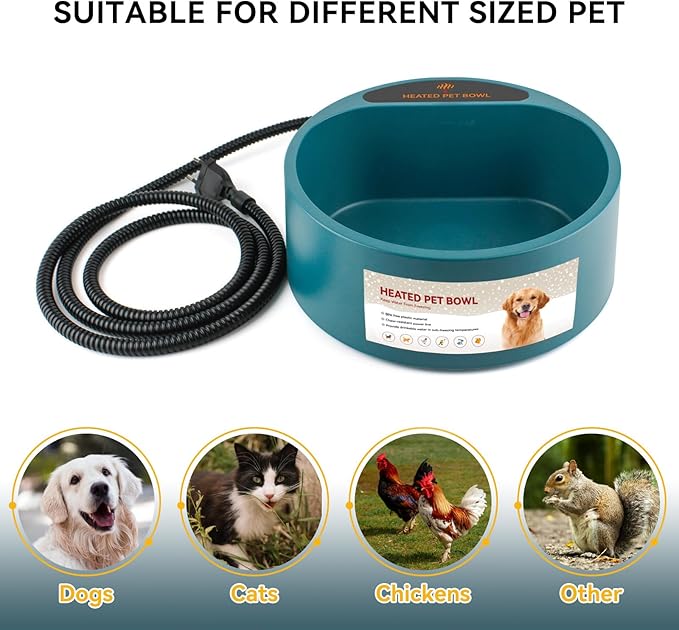 PETLESO Heated Dog Bowl, Heated Water Bowl for Outdoor Cats, Winter Dog Water Dish with AntiBite Wire Heating Chicken Waterer Smart Thermal Bowl for Rabbits Birds Feral Animals, 35W 2.2L