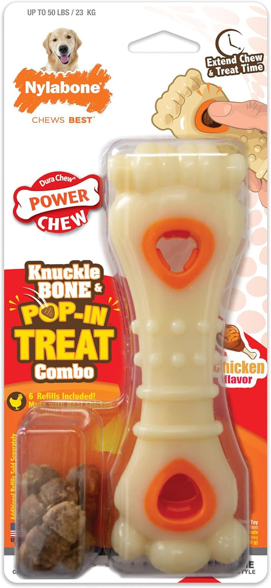 Nylabone Knuckle Bone Pop-In Treat Toy Power Chew Toy for Dogs, Interactive Treat Dispensing Enrichment Dog Toy, Long Lasting Chicken Flavor, Large Dogs - Up to 50 lbs