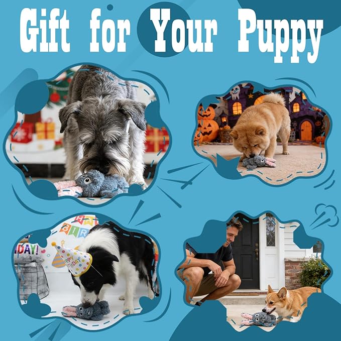 Donkey Squeaky Dog Toys to Keep Them Busy, Stuffed Plush Dog Toy Birthday Gift Crinkle Pet Puppy Tug Toy for Small Medium Large Dogs (Grey)
