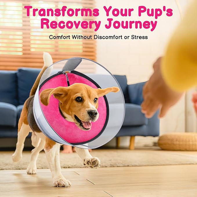 BARKLESS Dog Donut Collar, 2-in-1 Inflatable Dog Collars for After Surgery to Stop Licking Wounds, Patented Protective Donut Cone with High Shield for Large Pets (Hot Pink, XXL)