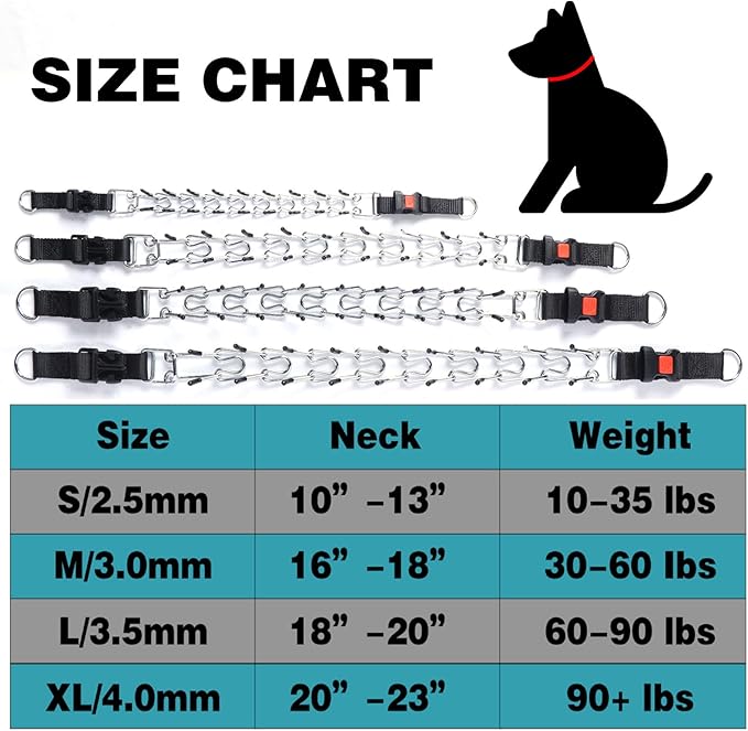 Pinch Collar for Dogs,Adjustable Dog Training Collar for Small Medium Large Dogs with Quick Release Buckle, No Pull Dog Collar Prong(S,10"-13")