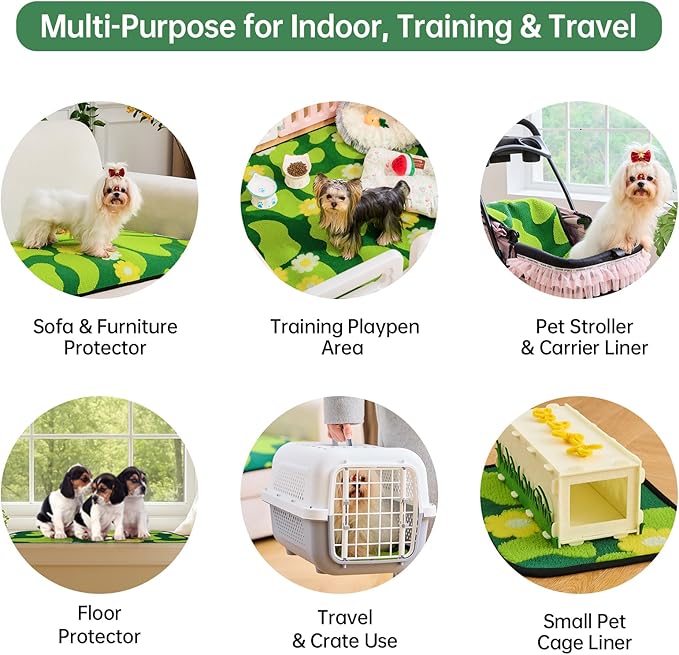 Qeils Reusable Puppy Pads for Small Dogs, Washable Pee Pads with Non-Slip , Absorbent Leakproof Mat for Crates, Playpens, Pet Beds & Whelping, Indoor Potty Training Grass Green, 36"x41", 2 Pack