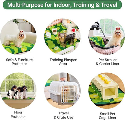 Qeils Reusable Puppy Pads for Small Dogs, Washable Pee Pads with Non-Slip , Absorbent Leakproof Mat for Crates, Playpens, Pet Beds & Whelping, Indoor Potty Training Grass Green, 36"x41", 2 Pack