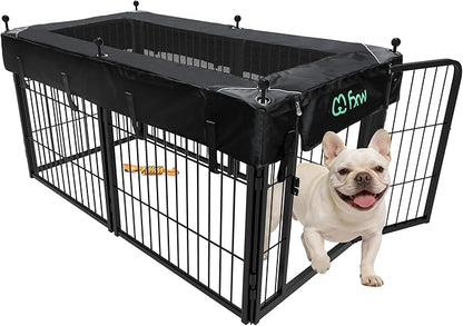 FXW Rollick Unleashed Dog Playpen for Indoor, Yard, RV Camping, 24 inch 6 Panels Dog Pen with Playpen Cover for Small and Puppy Dogs, Black│Patented