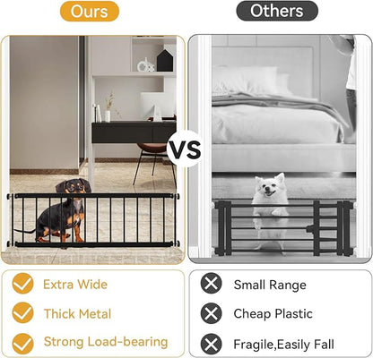 Dog Gate Indoor,18"-45" Adjustable Extra Wide Metal Short Dog Gate to Step Over, 14" Tall Small Pet Gate with 3 Extension Kits, Pressure Mounted for Doorways & Stairs Black