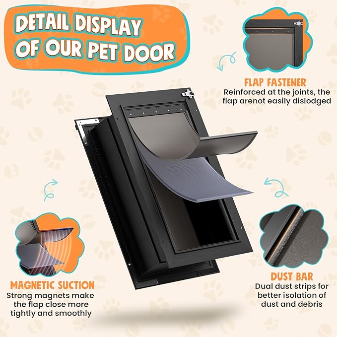 3-Flap Dog Door for Wall, All Aluminum Large Doggy Door for Wall, Heavy Duty Pet Door with Dual Locks, Extreme Weather Doggie Door for Interior Exterior Wall, Pets Up to 110LB
