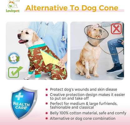 LovinPet Dog Recovery Suit for Large Medium Dogs - Dog's Bodysuit Wound Protective Surgical,E-Collar Alternative Recovery Bodysuit for Abdominal Wounds After Surgery Anti-Licking,Dinosaur,Green,XL