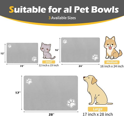 Pet Feeding Mat-Absorbent Dog Mat for Food and Water Bowl-Accessories Pet Supplies-Bowl for Messy Drinkers-No Stains Quick Dry Dog Water Dispenser Mat (16"x24", Light Grey)