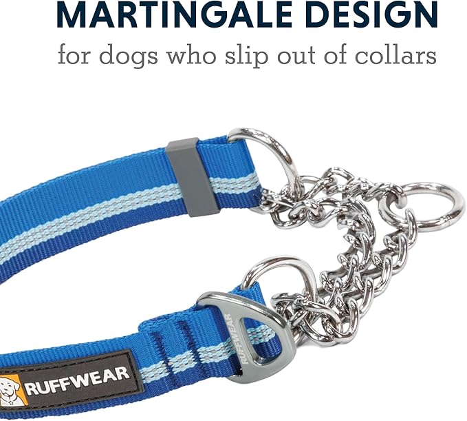 Ruffwear, Chain Reaction Dog Collar, Adjustable Reflective Martingale Escape-Proof Collar with Stainless Steel Chain, Professional Training Control, Blue Pool, 11"-14"