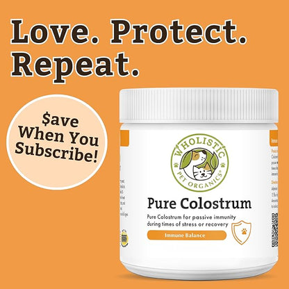Wholistic Pet Organics Colostrum for Dogs & Cats - Bovine Colostrum Powder - Cat & Dog Allergy Relief, Immune Support & Itching Skin Relief - Cat and Dog Vitamins for Itchy Skin - 2 oz - 140 Scoops