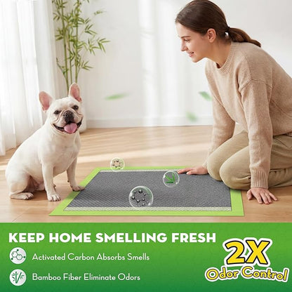 CROCI Pee Pads for Dogs, 22"x22" Small Puppy Pads 100 Counts, 2X Odor-Control with Charcoal & Bamboo Material, 4-Corner Adhesive Tabs, Super Absorbent & Leak-Proof