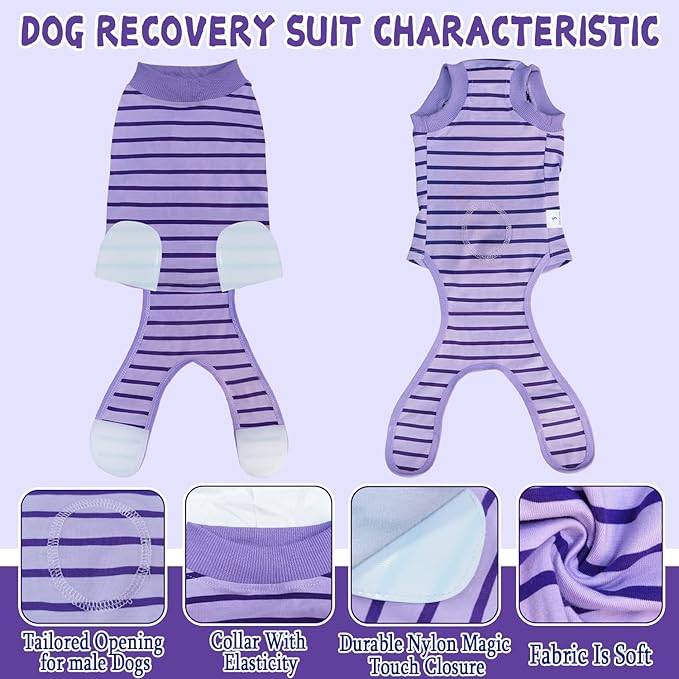 Dog Recovery Suit, Surgical Recovery Suit for Male Female Dogs Cats Spayed Onesie After Surgery, Dog Post Surgery Suit Anti Licking & Biting Surgical Shirt with Pee Hole，Purple X-Large