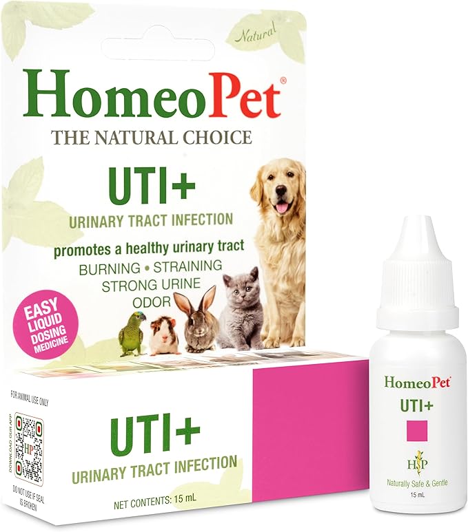 HomeoPet UTI+ Urinary Tract Relief, Safe and Natural Dog and Cat UTI Supplement, 15 Milliliters