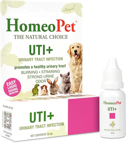 HomeoPet UTI+ Urinary Tract Relief, Safe and Natural Dog and Cat UTI Supplement, 15 Milliliters