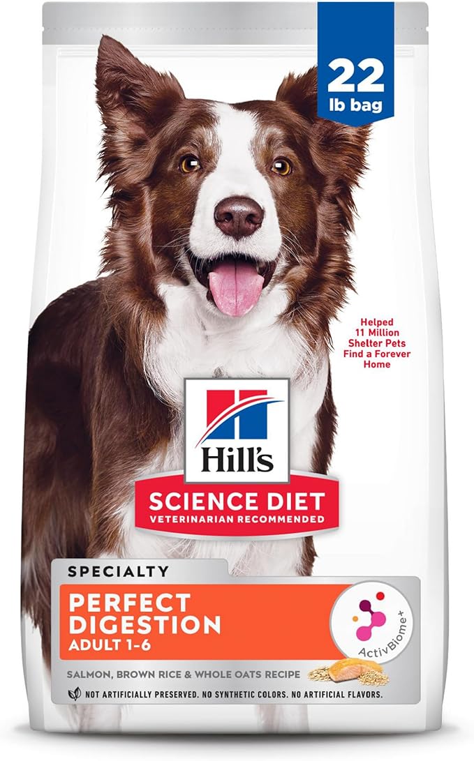 Hill's Science Diet Adult 1-6 Perfect Digestion Dry Dog Food, Salmon, Whole Oats, & Brown Rice, 22 lb. Bag