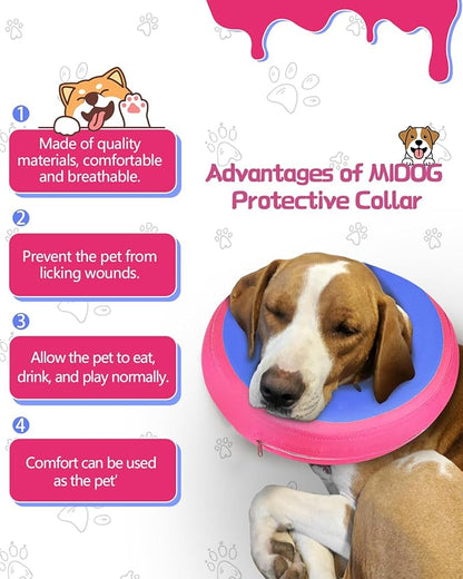MIDOG Soft Inflatable Dog Cone, Donut E-Collar Alternative for After Surgery, Prevents Licking, Allowing Normal Eating & Vision,Comfortable Recovery Collar for Small Medium Large Dogs&Cats,PinkBlue-L+