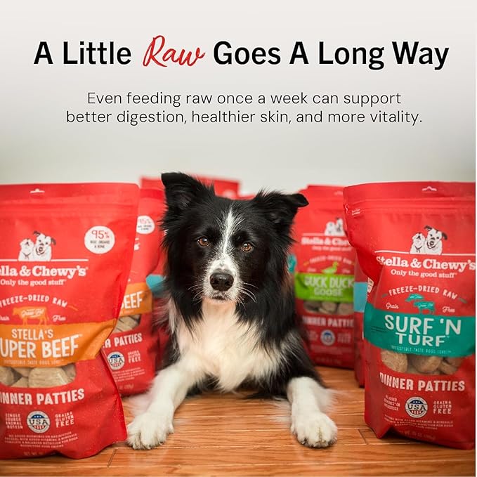 Stella & Chewy's Freeze-Dried Raw Dinner Patties - Surf 'N Turf Salmon & Beef Recipe - High Protein Grain-Free Puppy-& Dog Food - Perfect for Picky Eaters - 25 oz,(Pack of 2)