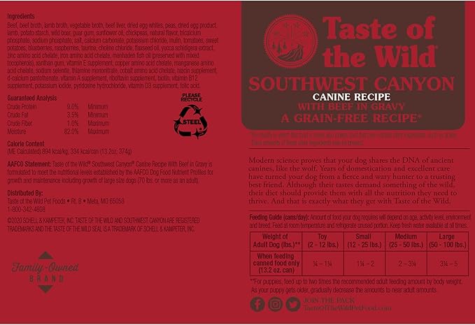 Taste of the Wild Southwest Canyon Canine Recipe with Beef in Gravy Canned Dog Food, 13.2-oz, Case of 12