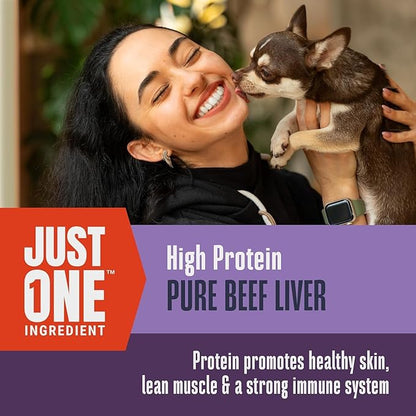 Whole Life Dog Just One Beef Liver Freeze Dried Dog Treats - Human Grade High Protein Food, Healthy Training Snacks, Freeze Dried Food Toppers, USA Made Natural Treats - 18 oz (Pack of 4)