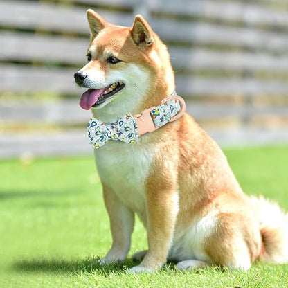 Dog Collar and Leash Set Adjustable Girls Puppy Floral Collars with Bow Tie for Small Medium Large Dogs(M, Rocket)