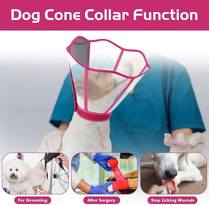 Clear Dog Cone, Elizabethan Collar for Dogs to Stop Licking, Plastic Pet E-Collar Alternative After Surgery, Adjustable Dog Recovery Cone for Wound Healing