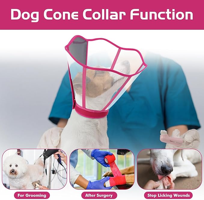 Clear Dog Cone, Elizabethan Collar for Dogs to Stop Licking, Plastic Pet E-Collar Alternative After Surgery, Adjustable Dog Recovery Cone for Wound Healing