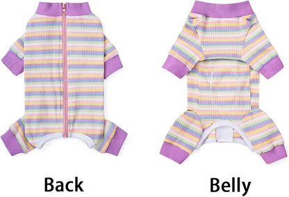Striped Dog Recovery Suit Female Male For Small Medium Dogs,Dog Surgical Recovery Suite Bodysuit After Surgery Zipper On Back Puppy Cat Long Sleeve Onesies Bodysuit After Surgery Wound Protective