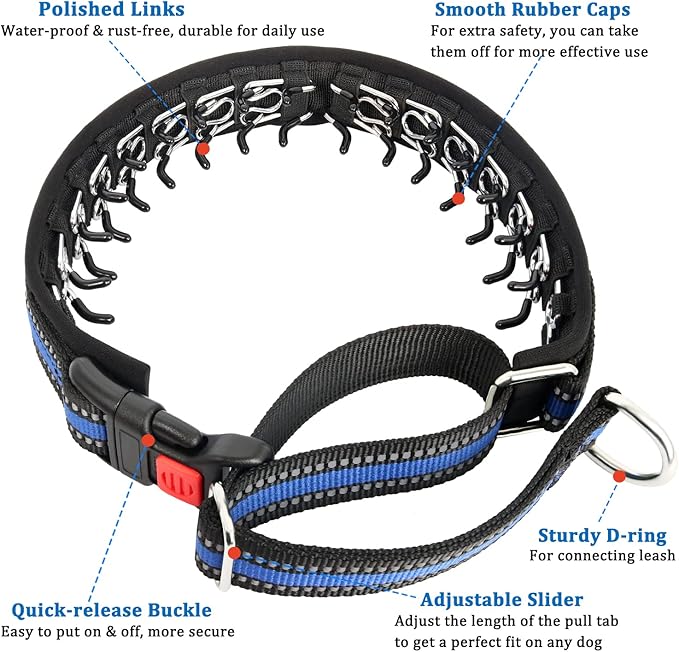 Mayerzon Martingale Collar for Dogs, No Pull Dog Collar with Reflective Strip for Small Medium Large Dogs, Anti Pulling Dog Collar with Buckle for Walking Training, Safe for Night Walk(Blue, M)
