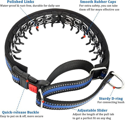 Mayerzon Martingale Collar for Dogs, No Pull Dog Collar with Reflective Strip for Small Medium Large Dogs, Anti Pulling Dog Collar with Buckle for Walking Training, Safe for Night Walk(Blue, L)