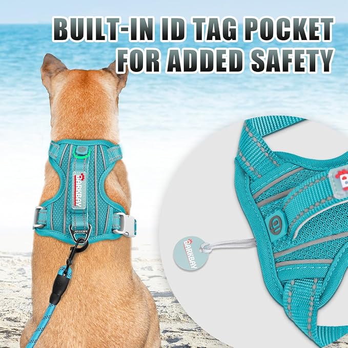 BARKBAY No Pull Dog Harness Large Reflective Dog Harness with Front Clip and Easy Control Handle for Walking Training Running with ID tag Pocket(Ocean Blue,M)