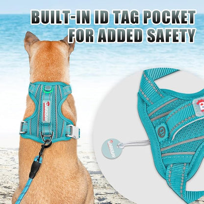 BARKBAY No Pull Dog Harness Large Reflective Dog Harness with Front Clip and Easy Control Handle for Walking Training Running with ID tag Pocket(Ocean Blue,M)