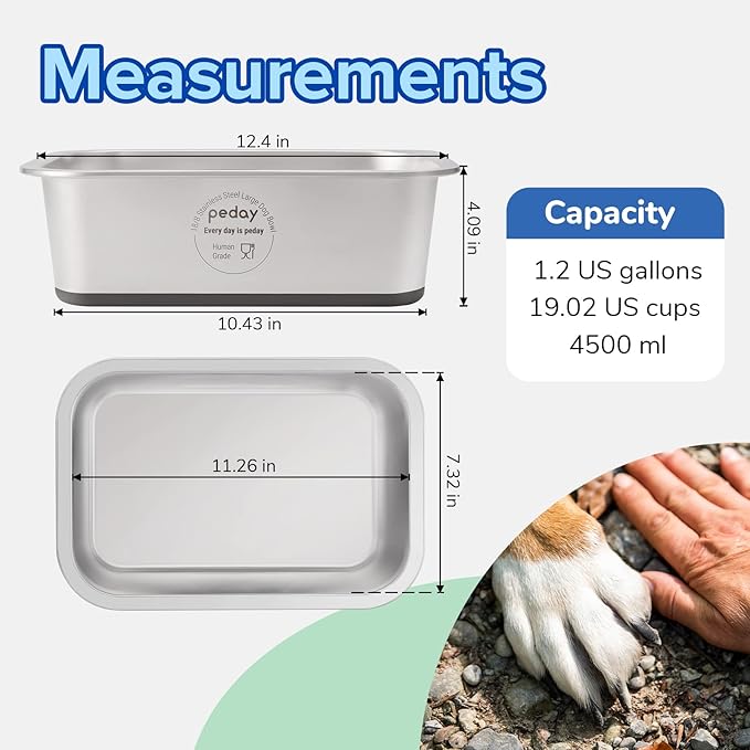 PEDAY 1.2 Gallon Large Dog Water Bowl, 18/8 Human Grade Stainless Steel - Silver Nonslip