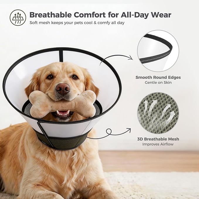 Avont Dog Cone Collar After Surgery, Alternative Adjustable Elizabeth Cone for Medium Large Dogs, Comfy Breathable Pet Recovery Collar to Stop Licking -Dark Green(L)