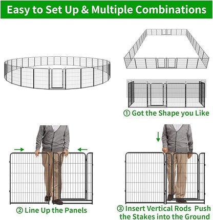 Kfvigoho Dog Playpen Outdoor Extra Wide 32 Piece Panels Heavy Duty Dog Fence 40" Height Anti-Rust with Doors Portable for RV Camping Yard, Total 84FT, 561 Sq.ft, Snowy Black