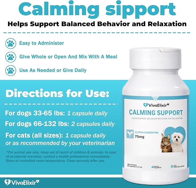 Dog Calming Capsule Calming Support Supplement for Small Dogs and Cats, Helps Promote Relaxation and Reduce External Stress Factors, Daily Behavioral Support and Anxiety Relief for Dogs and Cats, 75mg
